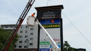 tall pylon sign vs low profile monument sign