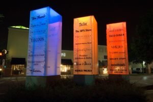 illuminated led pylon signs at night
